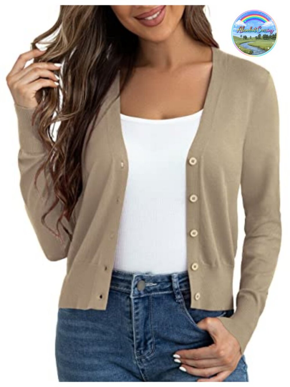 Womens Cropped Cardigan Lightweight Knit Shrug Open Front Button